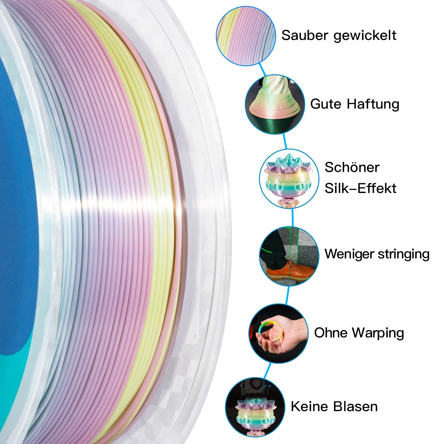 GIANTARM 1.75mm Filamento PLA Silk Iridescente, Filamento per Stampante 3D da 1 kg PLA, Materiali per Stampa 3D a Filamento, Confezione Sottovuoto