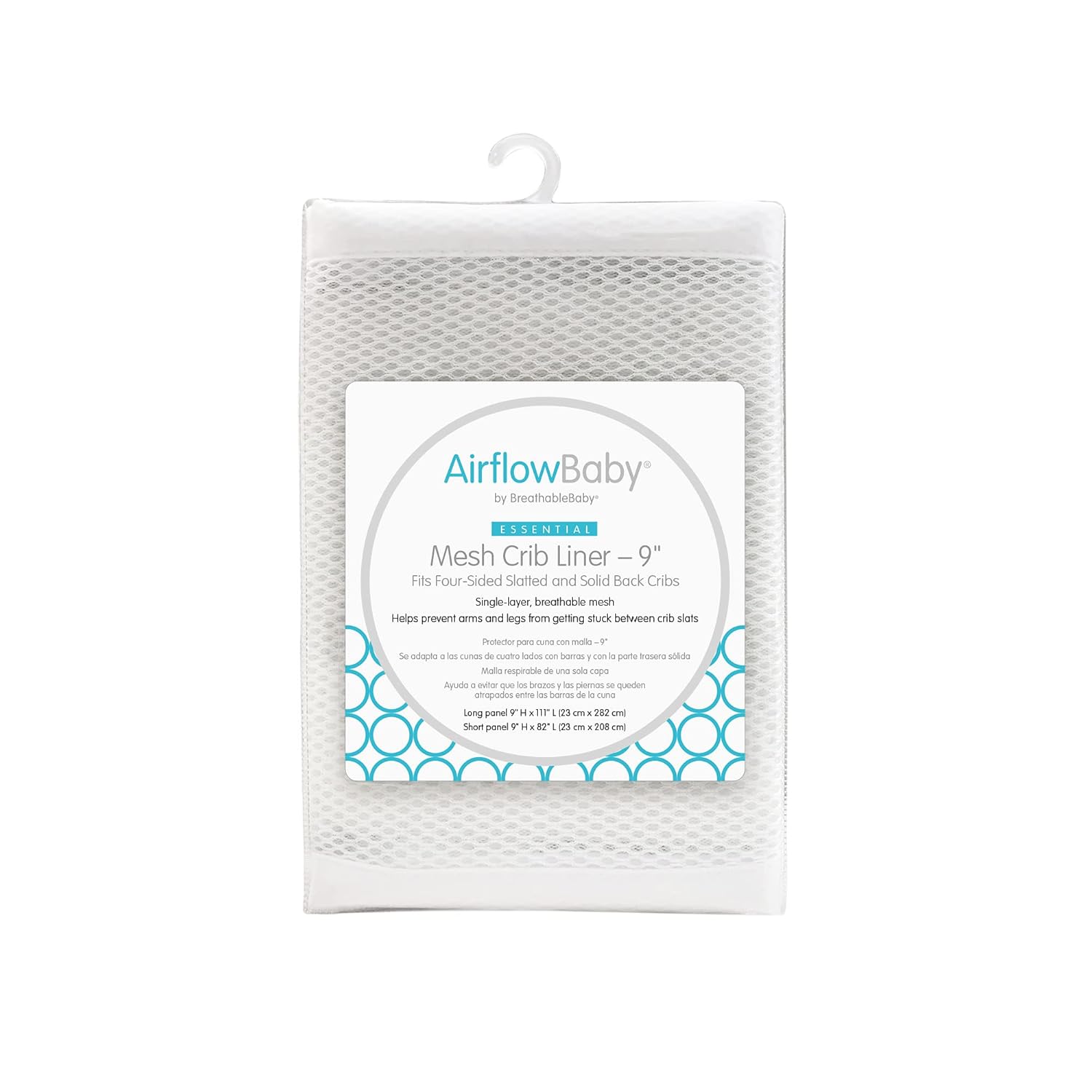 Breathable Mesh Liner for Full-Size Cribs, 9" H (23cm) Essential 2mm Mesh, White (Size 4FS Covers 3 or 4 Sides) White 9 Inch (Pack of 1)