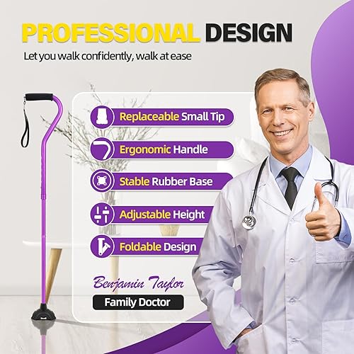 Vista 35 de BeneCane Bastón ajustable con mango acolchado suave compensado para hombres y mujeres, base de estabilidad extra ligera, cómoda, ayuda de movilidad