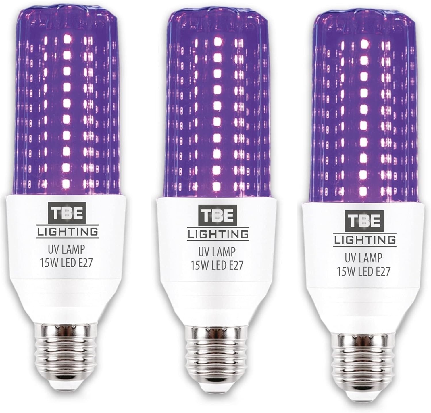 TBE LIGHTING UV LED Bulb, 15w Ultra Violet Black Light Bulbs, 3 Pack, E27 Standard Screw Fitting, 395-400nm wavelength