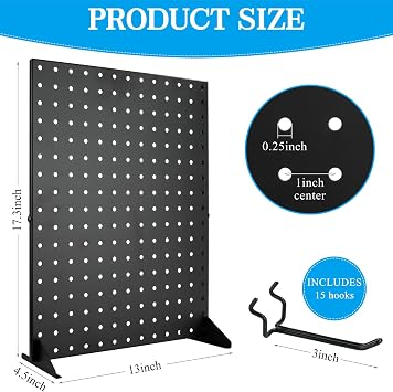 White Peg Board Display Stand with 15 Hooks & Black Peg Board Display Stand with 15 Hooks for Vendor Booth Display Items, Keychain Display