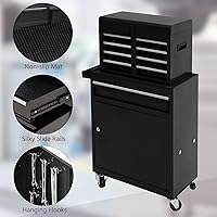 Vista 4 de SUN & SUMMER 5-Drawer Rolling Tool Chest with Wheels Tool Storage Organizer Cabinets with Lockable Drawers Tool Box with Adjustable Shelf Tool Chest