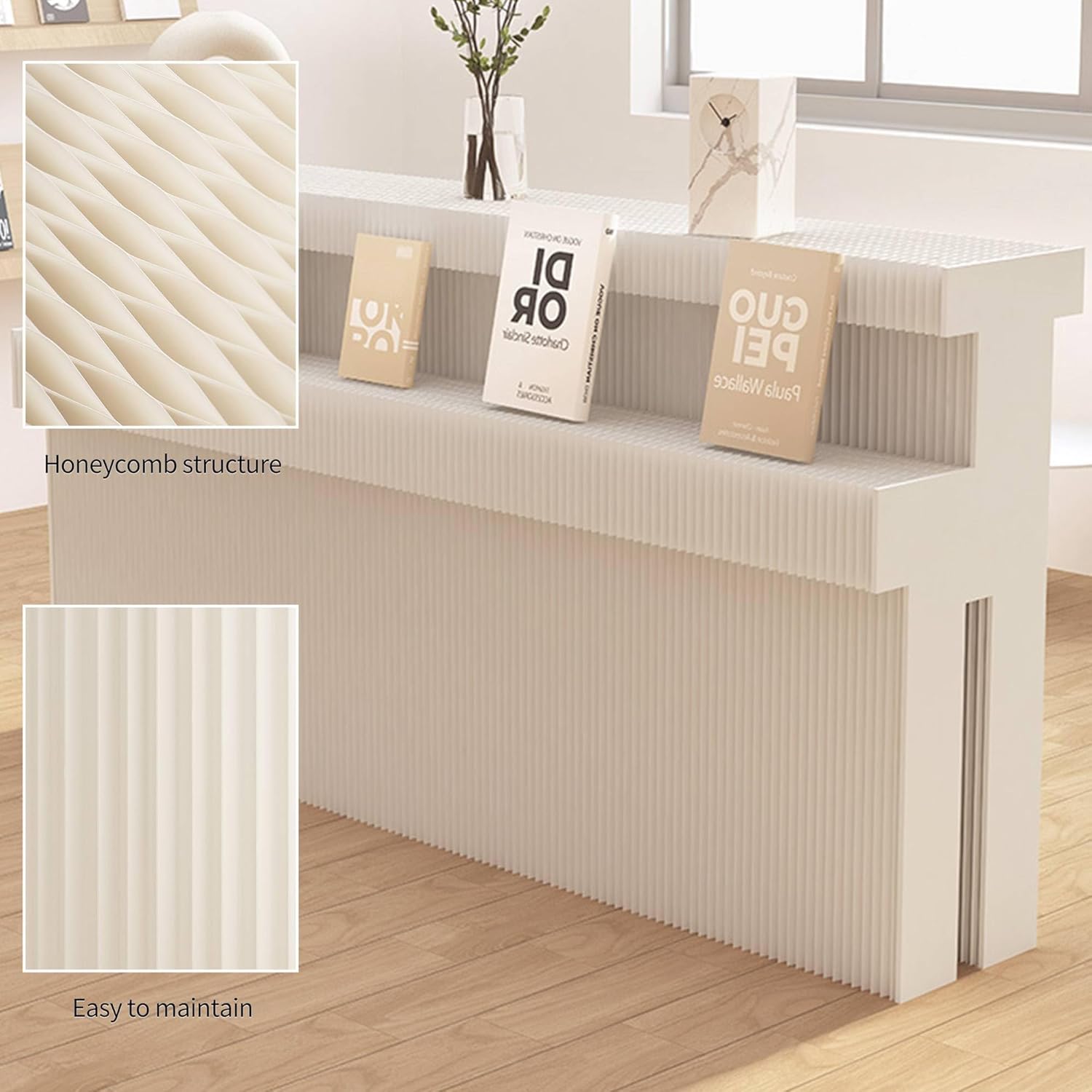 Modern Expandable Display Stand, Multi-Shape Design for Living Room, Coffee Shop, Trade Show, White (L300xW75xH98cm)