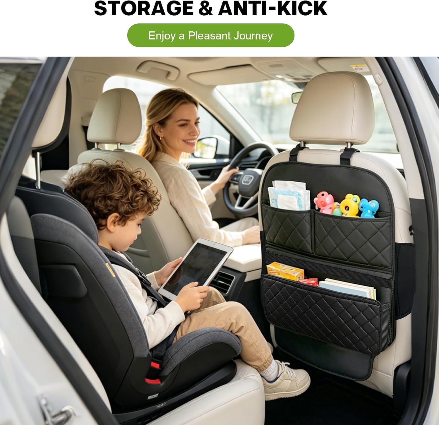 Seat Back Protectors for Kids Car Kick Mats with Large Pocket Organizer Waterproof Dustproof Anti-Scratch Front Seat Back Cover Fits Most Vehicles 2PCS