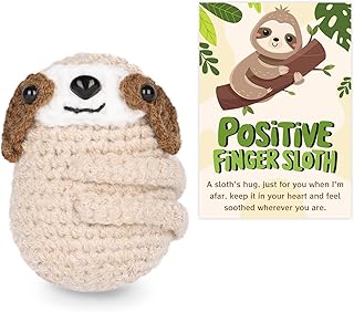Positive Finger Dolls Handcrafted Crochet Sloth with Encouragement Card Cute Emotional Comfort Hugging Plush Inspirational Gift for Women Birthday (Finger Sloth)