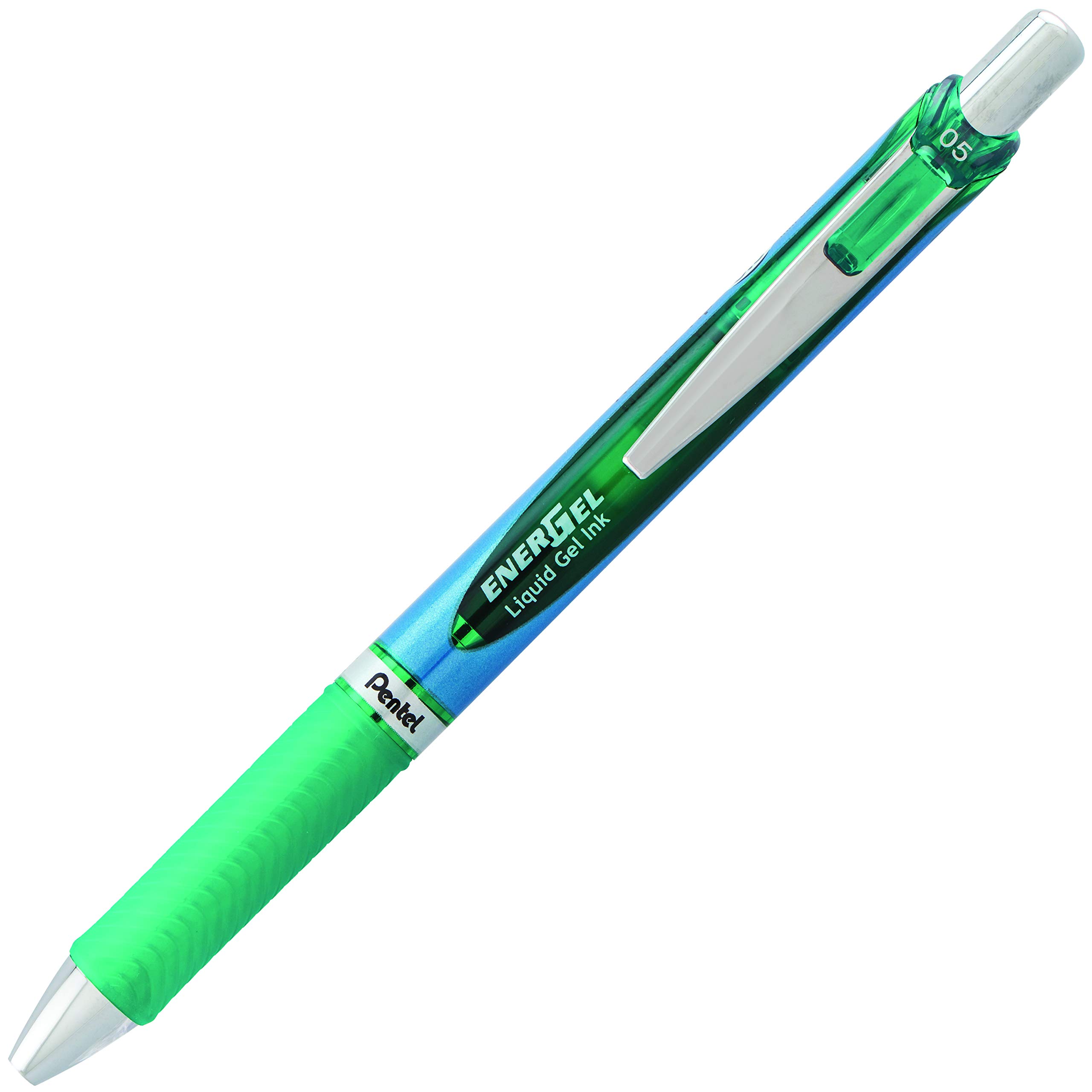Pentel EnerGel Deluxe RTX BLN75-D - Penna gel liquido retrattile, tratto fine, punta ad ago, inchiostro verde, confezione da 12