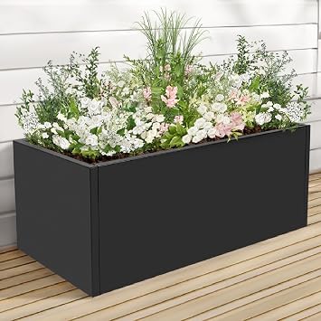 38 L x 15 W x 15 H Metal Rectangular Planter Box, Heavy Long Planters for Outdoor Plants, Black Outdoor Planters for Porch/Patio/Garden (Black, 38 * 15 * 15inch)