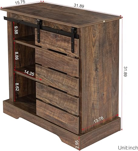 Miniatura 2 de LOXUCVE Armario de barra de gabinete aparador de 31.89 pulgadas con puerta corrediza de granero y estantes de almacenamiento para pasillo, entrada,