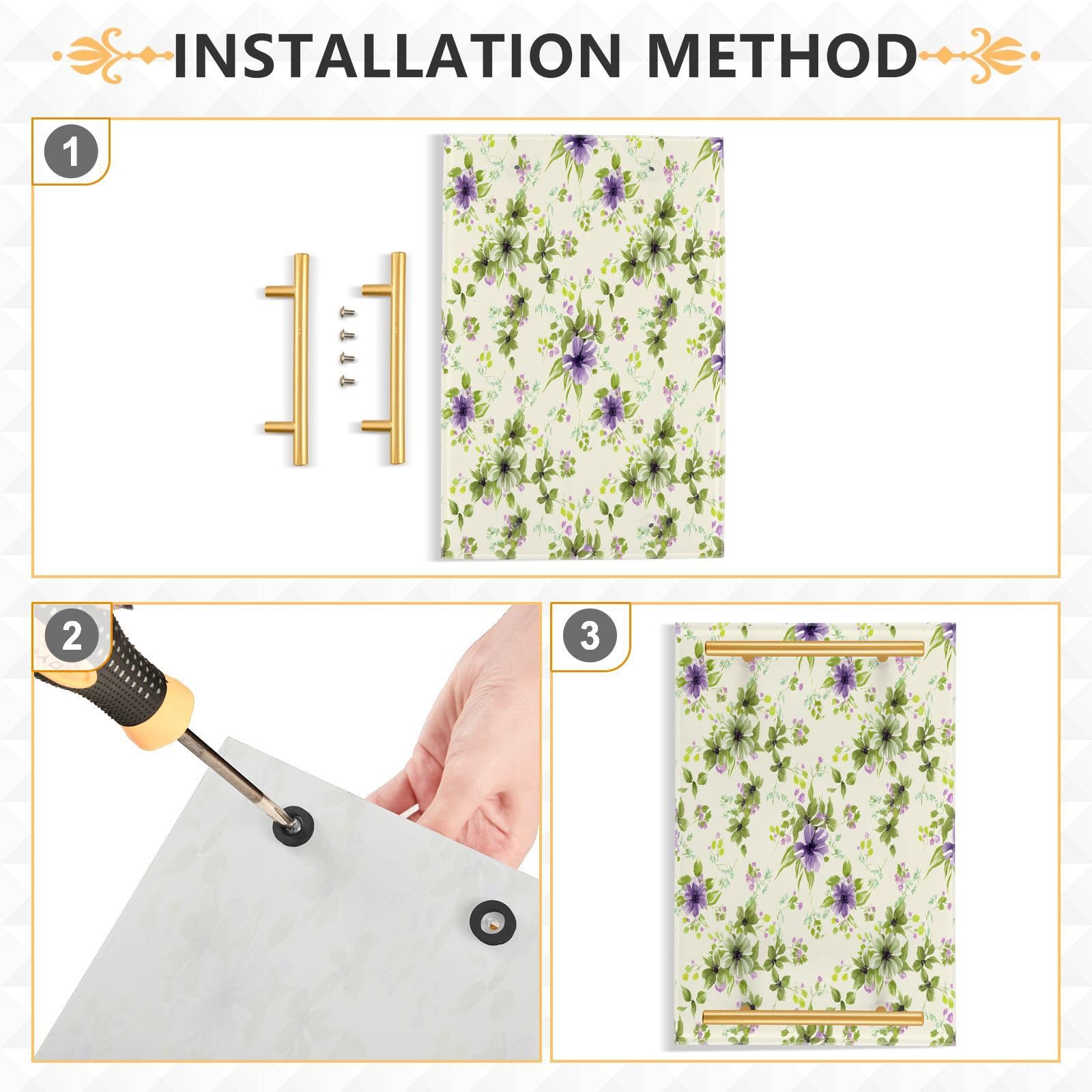 BOESI Graffiti Green Purple Flowers Tray, Tray with Handles, Countertop Organizer, Decorative