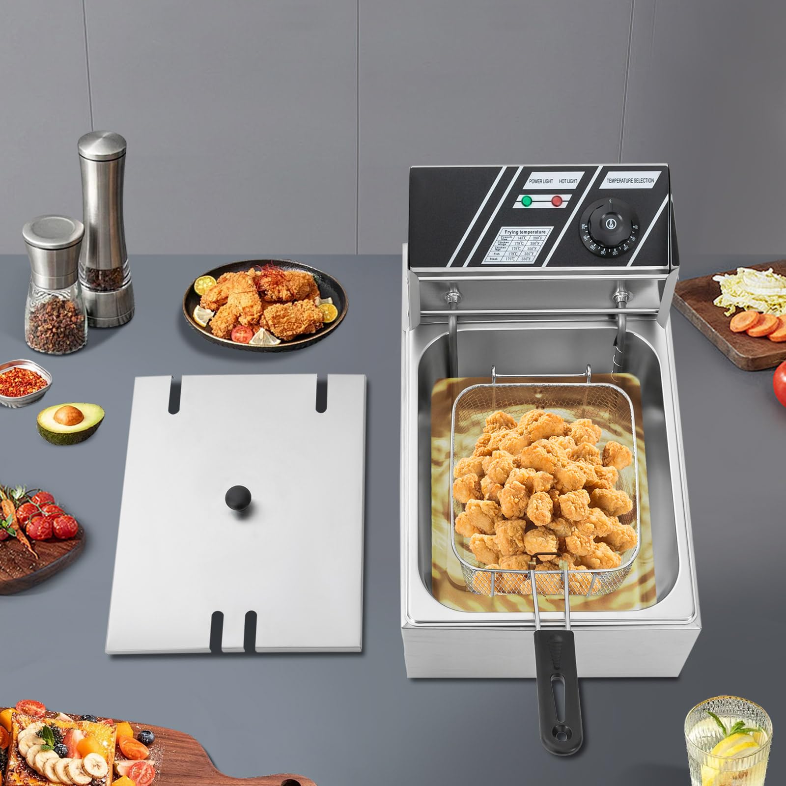Frytkownica, 2500 W, 6 l, 60-200°C, bezstopniowo regulowany termostat, frytkownica olejowa ze stali nierdzewnej do produkcji frytek, smażonego kurczaka, skrzydełek kurczaka