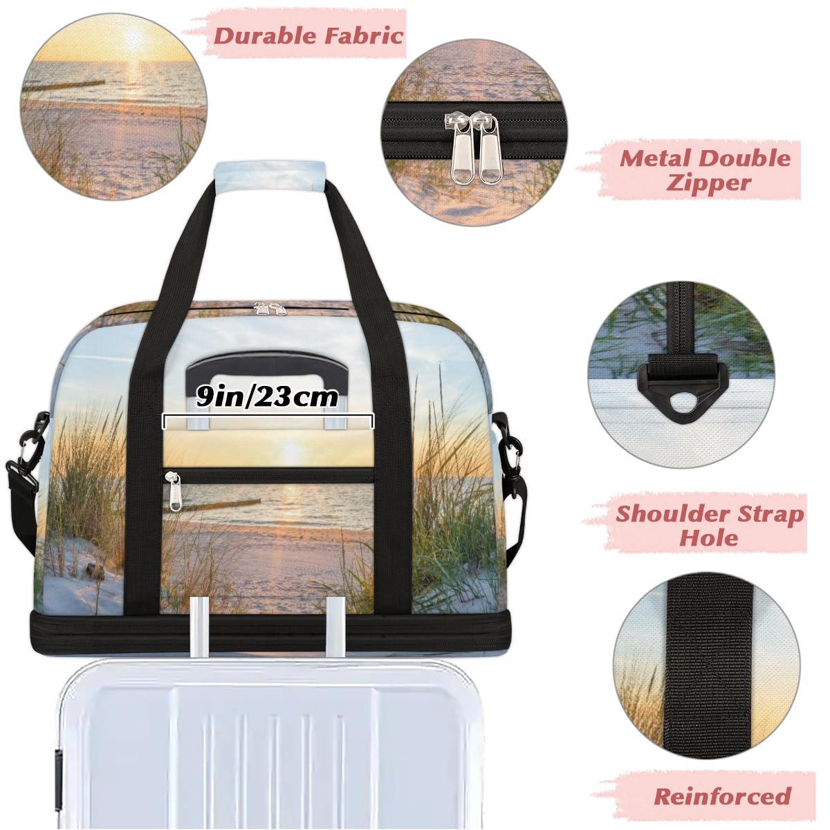 Bolsa de viaje plegable para playa de verano, bolsa de fin de semana de 47 litros con funda de carrito para el hombro, bolsa de hombro separada para deportes, gimnasio, viajes, multicolor, 47L, Bolsa