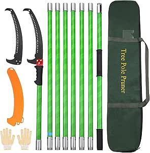 Kokorona 26FT/8M Pole Saw for Tree Trimming, Manual Pole Saw Tree Branch Cutter, Branch Trimmer Set with Sharp Saw Blades, Extension Tree Pole Pruner Garden Tool