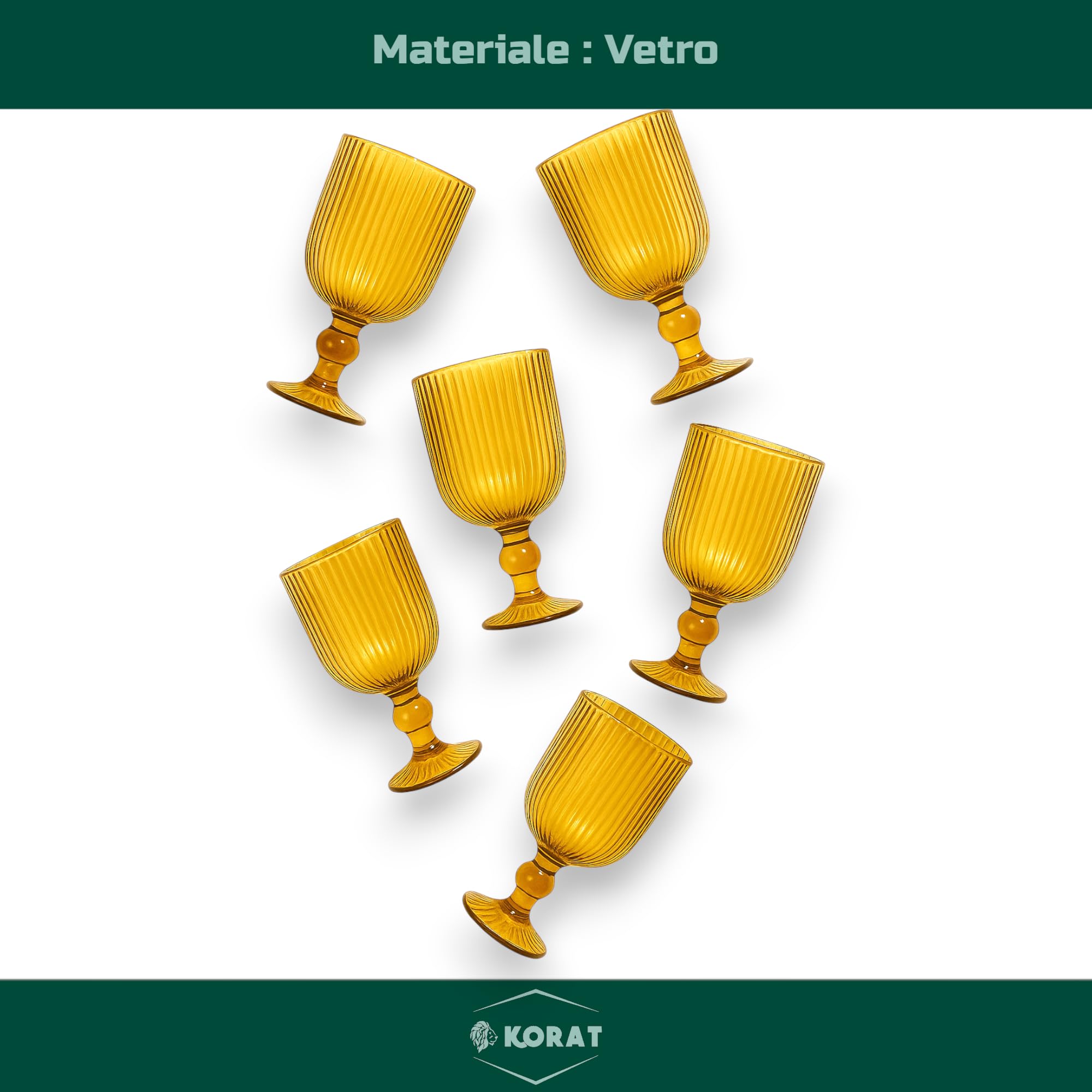KORAT Set 6 Bicchieri Natalizi Rigati in Vetro Calici, Flute Design Elegante Rosso/Oro Per Vino, Prosecco e Decorazioni Natalizie per Tavola Natale e Festività (Calice - Rigato Oro - 260 ML)