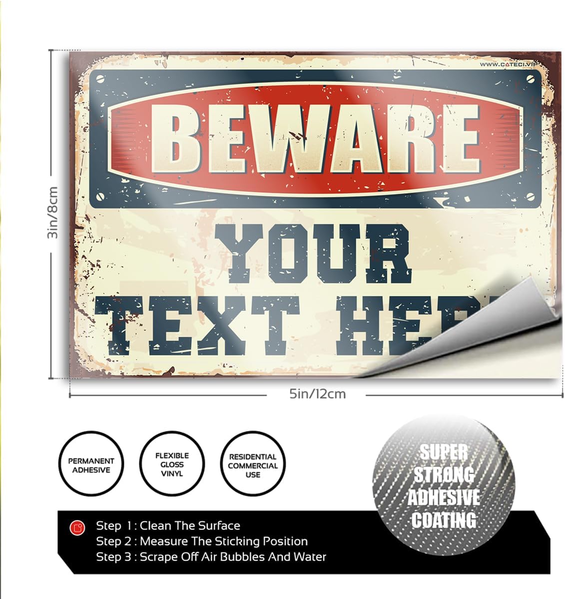 Custom Beware of... Sticker 5x7in – Personalize Your Own Warning Text, Vintage Rustic Vinyl Decal for Man Cave, Garage, Office, Funny Gift for Dad, Husband, Friend (Laptop/Bottle)