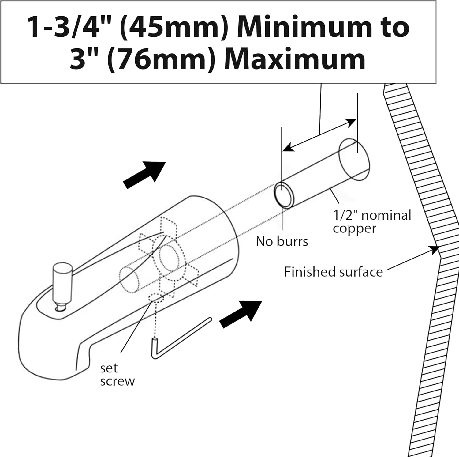7" Slip-On Diverter Tub Spout, Extra-Long Replacement Bathtub Spout for 1/2" Copper Water Tube, Compatible with Moen 3839/3853, Slip-On Bathtub Faucet with Diverter, Matte Black