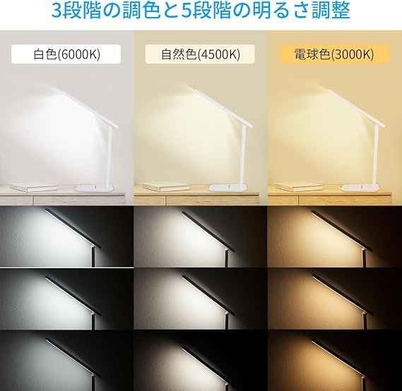 Desk Light, Table Lamp, Stylish, 5-Tone Color, 3-Tone Brightness, Touch Sensor, Foldable, Desktop Light, Electric Stand, Table Stand, Bedroom, Children's Room, Study, Reading, Eye-Friendly