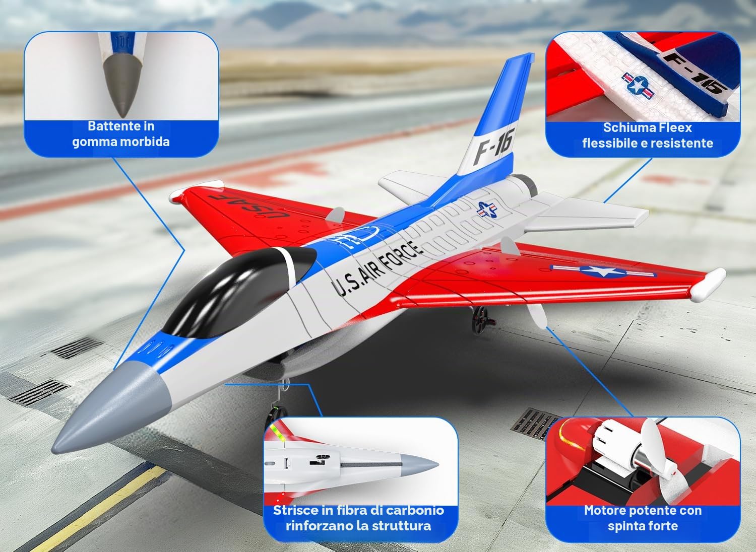 volantexrc Aereo RC F-16 Fighting Falcon Jet 2.4Ghz 2CH con Luci LED Pronto al Volo Allarme Low Battery Ideale per Principianti