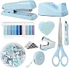 OFFCUP Desk Accessories Set, Office Supplies Kit, Includes Stapler, Tape Dispenser, Staple Remover, Staples, Clips, Scissor, Box Cutter, Tape Measure and Sticky Notes Students, Coworkers (Blue)