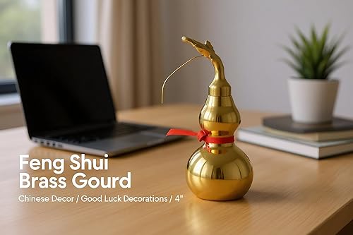 Miniatura 7 de I-MART Calabaza de latón para Feng Shui, Wu LouHu LuLou Shui Feng Shui Productos decorativos (4 pulgadas)