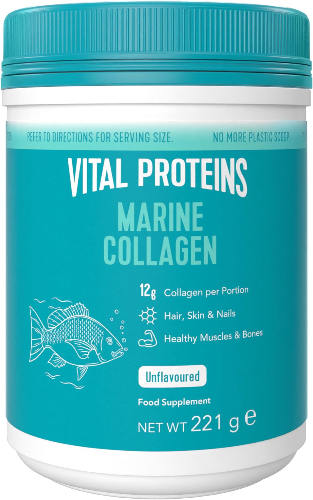 Marine Collagen Peptides Powder Supplement (Type I, III) Hydrolysed Collagen, Hair, Skin, Nail Support Supplement, Gluten Free, 12g per Serving 221g Canister, 1Pack