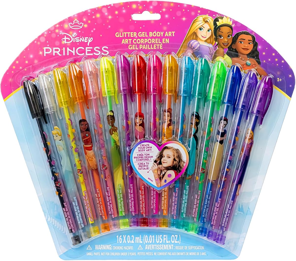 Disney Princess Glitter Pens, 16-Piece for Body Art, Ages 3+