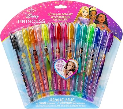 Disney Princess 16 Piece Glitter Pen Body Art Set, Glittery and Bright Colors, Ages 3+ by Townley Girl