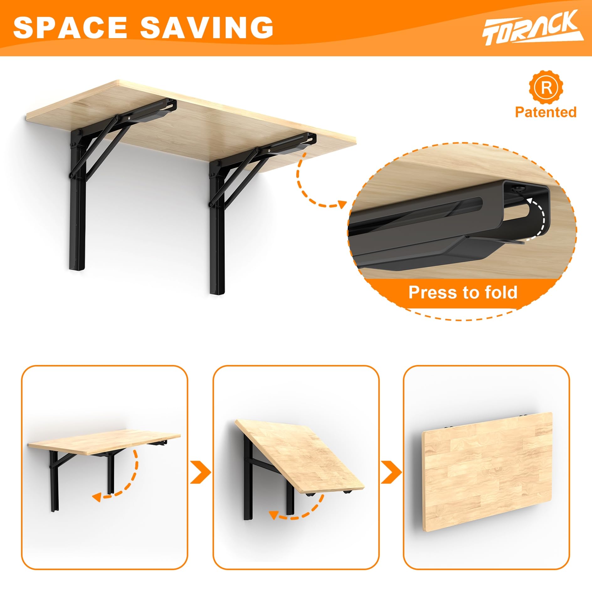 TORACK Banco de trabajo plegable montado en la pared resistente, mesa de pared plegable que ahorra espacio para garaje, taller, hogar, soporta hasta 550 libras (tamaño del tablero: 47.25 x 27.75