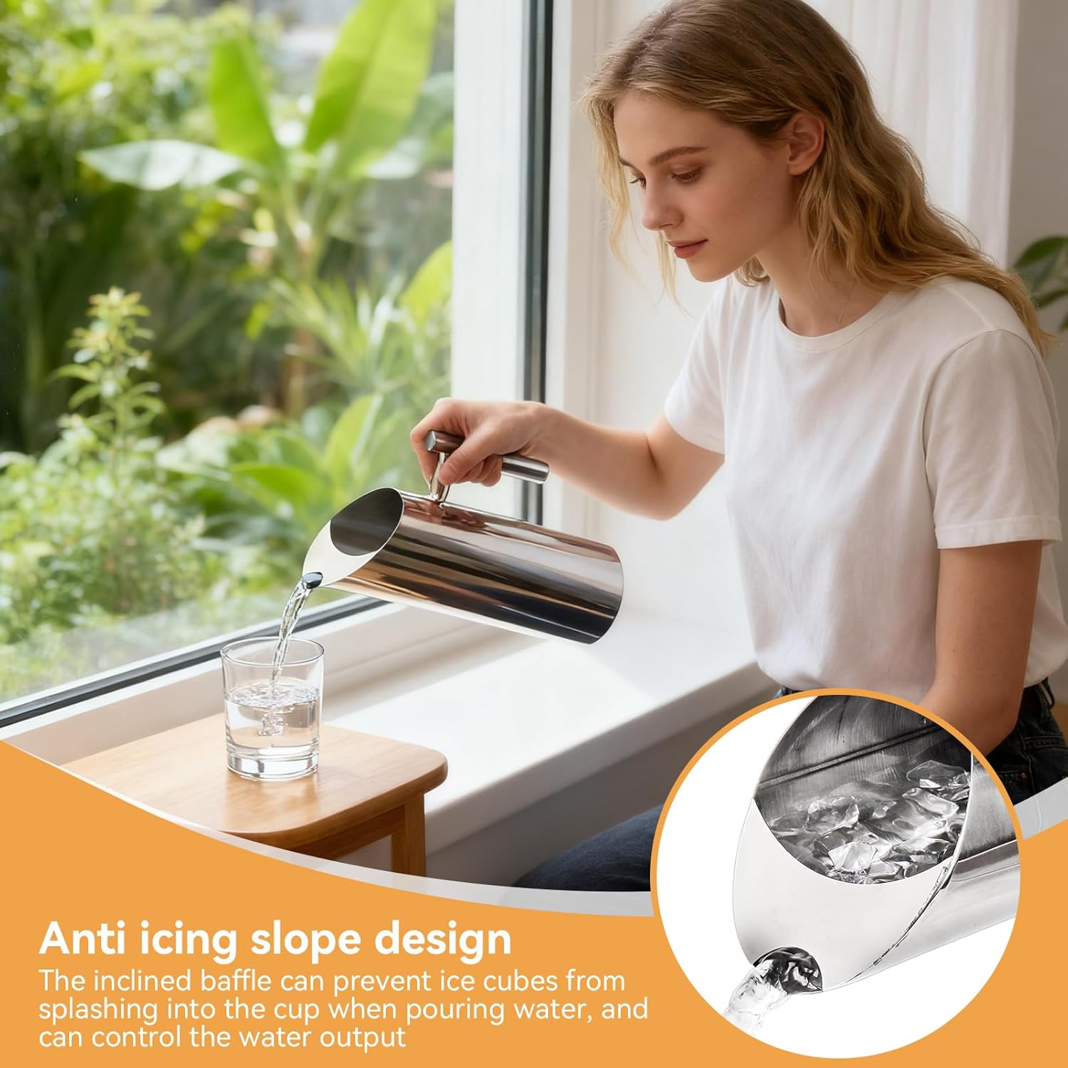 Stainless Steel Water Pitcher with Ice Guard, Metal Water Jug with Lid Cold Drinking Pitcher Beverage Container for Juice Coffee Milk, Iced/Hot Tea - Image 5