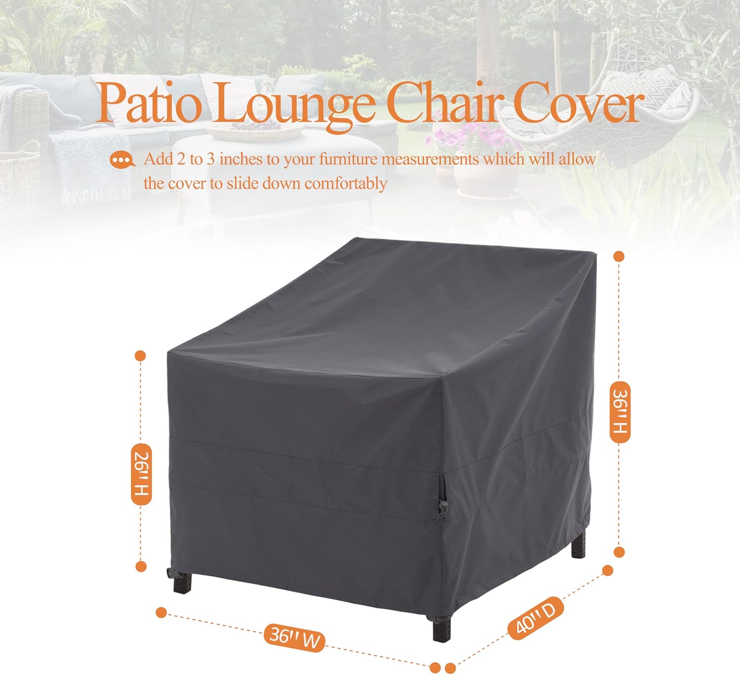 WJ-X3 Outdoor Chair Cover Waterproof, Patio Furinture Covers Heavy Duty & Anti-UV, 36W x 40D x 36H, Gray, 1-Pack