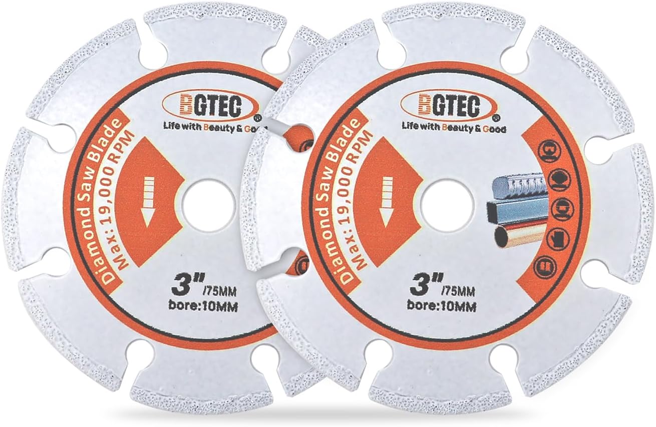 BGTEC Diamond Metal Cutting Disc,2pcs 3"/75mm Vacuum Brazed Cut-Off Wheel Diamond Blade for Cutting Carbide Metal, Alloys, Iron,Stainless Steel