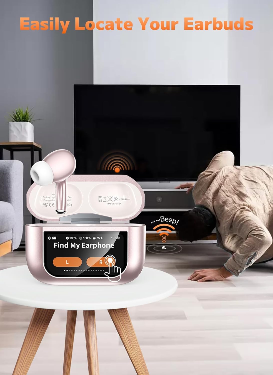 Wireless Earbuds, Bluetooth 5.4 Ear Buds with Multifunctional Touch Screen, ANC/ENC Noise Cancelling Headphones with 48H Playtime, Bass Stereo Sound, for Laptop, Android/iOS, Pad, Rose Gold image 4 of 8 B0F6YLM362