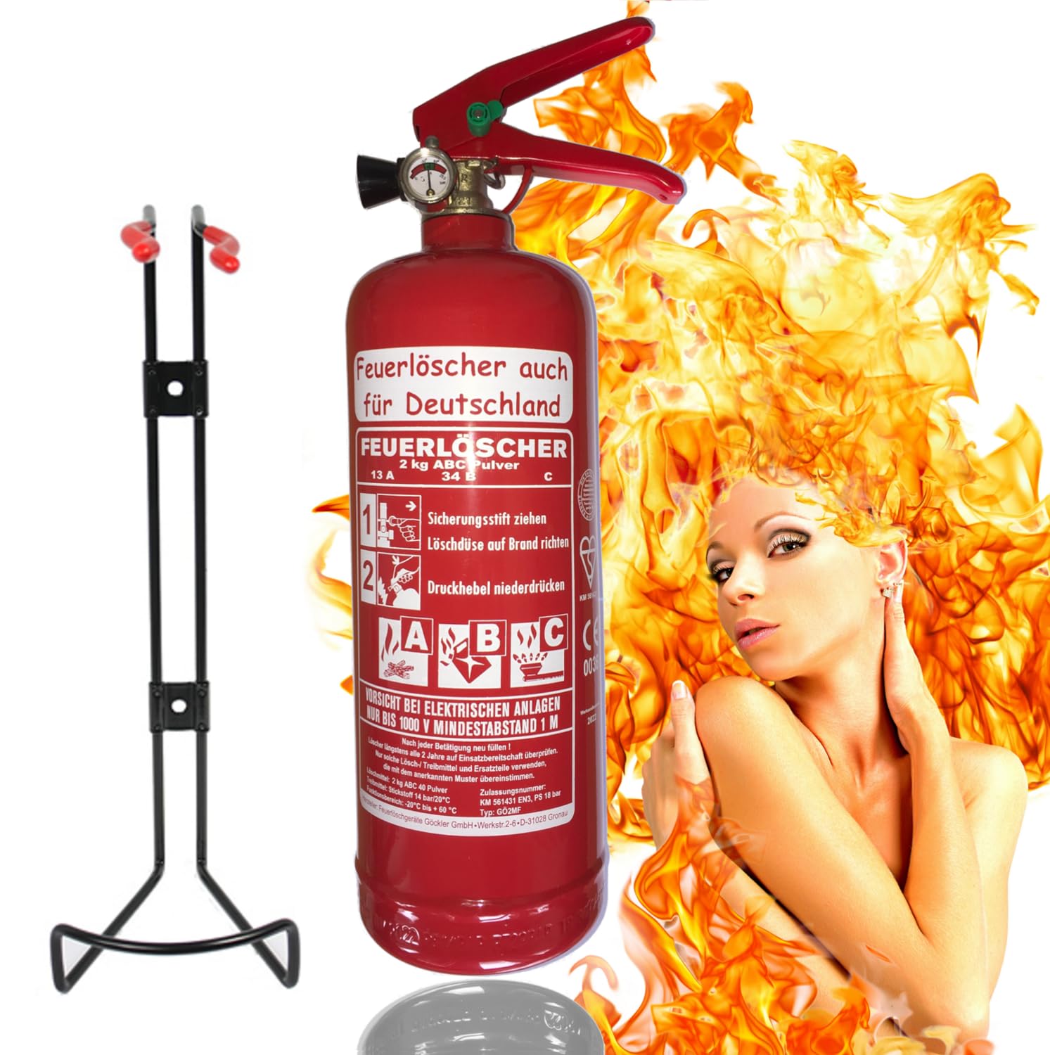 Brandengel Premium Autofeuerlöscher 2kg Pulverlöscher Feuerlöscher, LKW PKW Motorrad KFZ EN 3 Messingarmatur Manometer Halterung ABC 4LE (Ohne Prüfnachweis u. Jahresmarke)