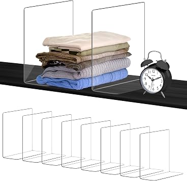 OKPOW Acrylic Shelf Dividers for Closet Organization 12" Tall x 10" Deep Durable 8 Pack Clear Shelves Separators for Clothing Adjustable Purse Organizer