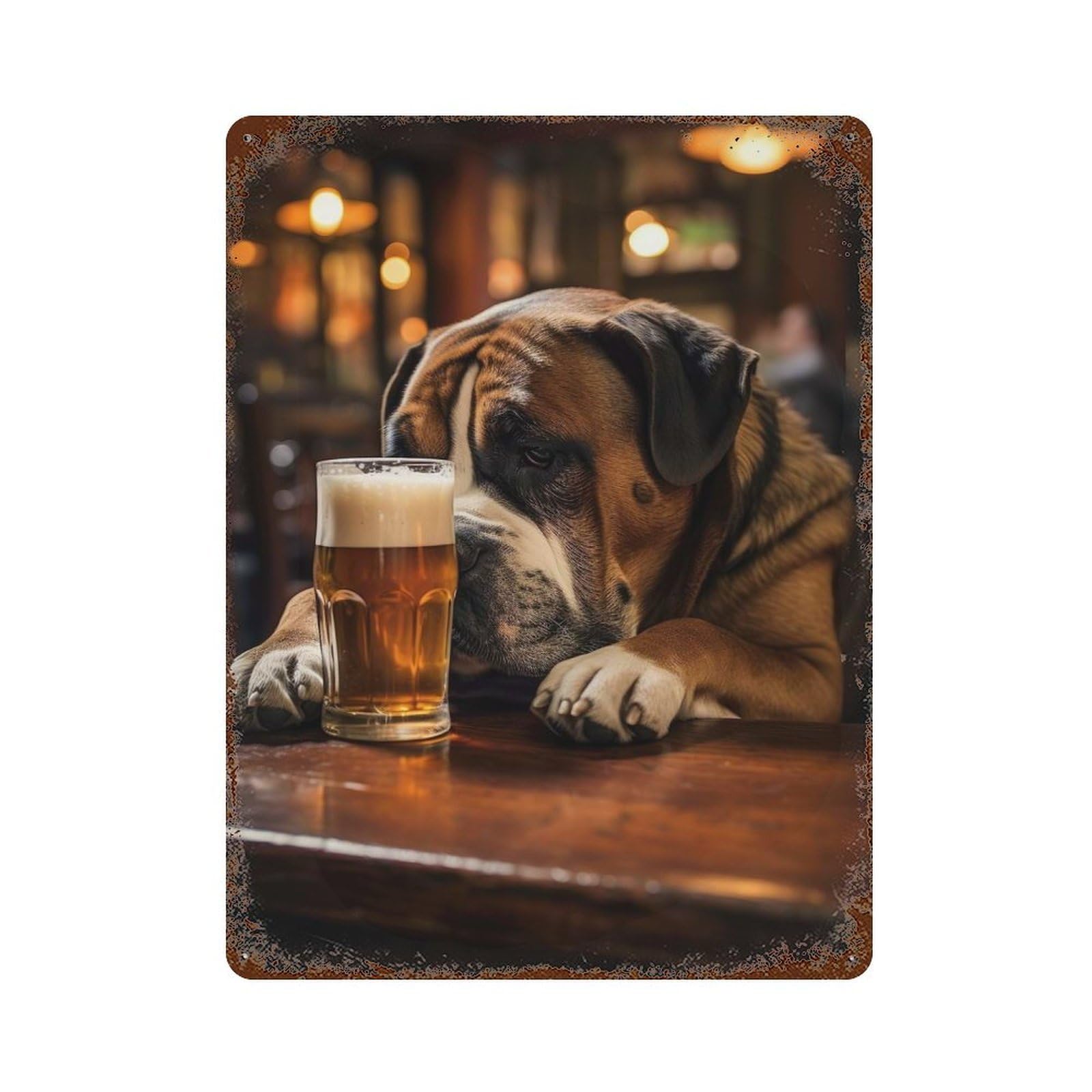 Decorative Tin Sign Brewsky Beer Dog 15.7"x11.8", Vintage Wall Decor for Pub, Kitchen And Man Cave Decor