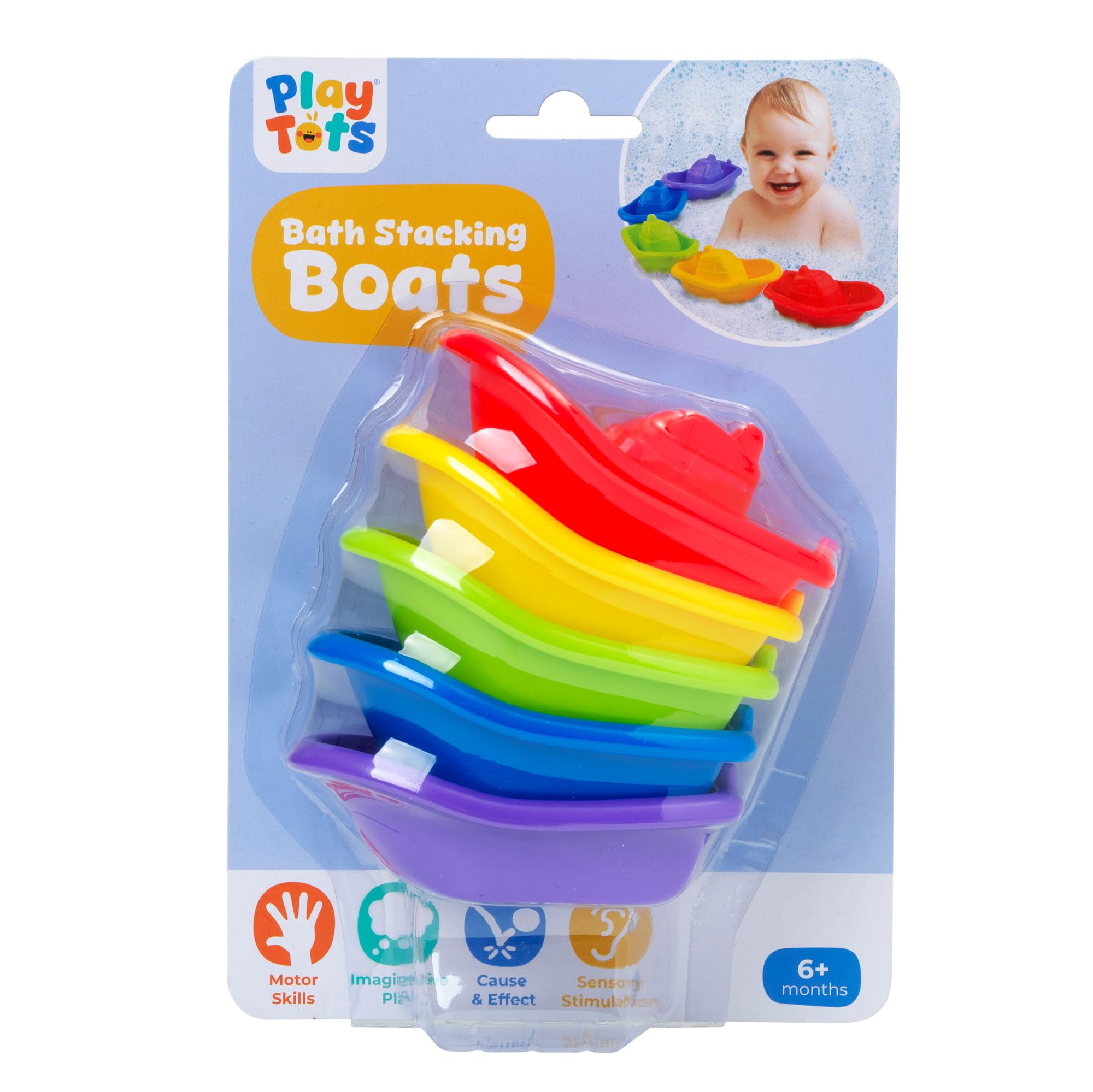 John Adams | Play Tots - Bath Stacking Boats | 5 colourful boat toys that float, link and stack, perfect for bathtime fun! | Baby and Toddler Toys | Ages 6m+