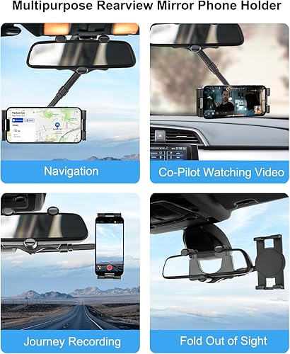 Miniatura 2 de Soporte para teléfono para espejo retrovisor de automóvil giratorio en 360 y retráctil Clip de montaje para espejo retrovisor para teléfono,
