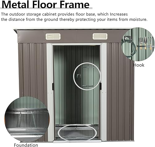 Vista 98 de Cobertizo de almacenamiento para exteriores de 6 x 4.5 pies, cobertizo de jardín de metal galvanizado con ventana y base de metal, cobertizo