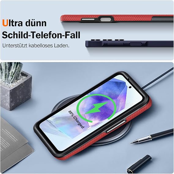 Vaki Mobile Phone Case for Samsung Galaxy A55 5G Case with Screen Protector Shockproof Bumper Scratch Resistance Non-Slip Protective Case Heavy Silicone Case for Samsung A55 5G Cover Case (Red)