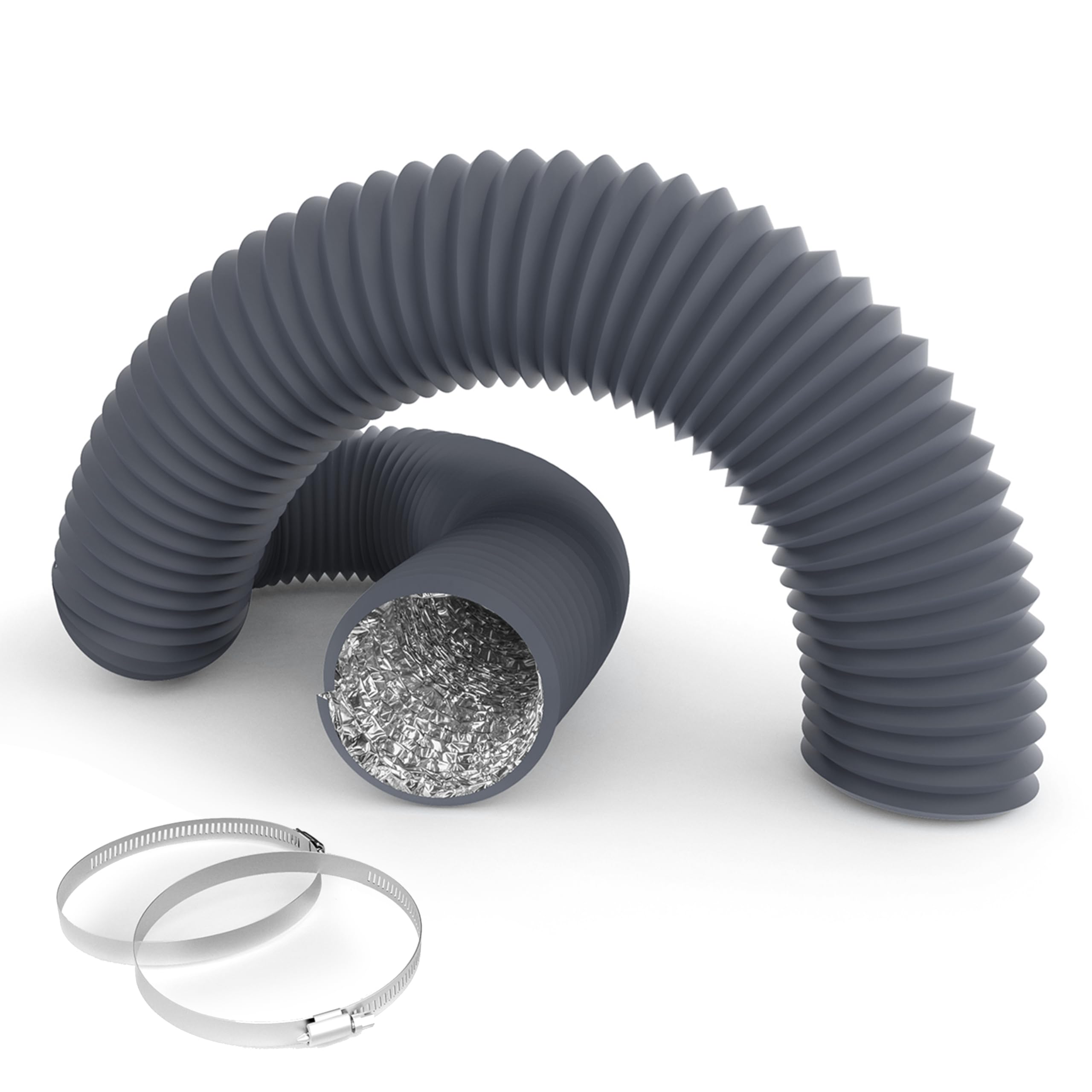 InfiniPower Conduit En Aluminium De 10,2 Cm, Tuyau D'aération De Sécheuse Robuste à Trois Couches De Protection De 2,4 M De Long Pour Chauffage, Refroidissement, Ventilation Et échappement, Argenté