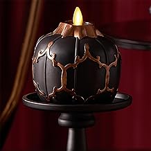 Luminara Black Embossed Fretwork Pumpkin Candle, 3.8" x 4.3" Flickering Flameless LED Light, AA Batteries (Sold Separately) w/Timer, Real Wax Indoor Fall Halloween Decor Table Mantel Decoration