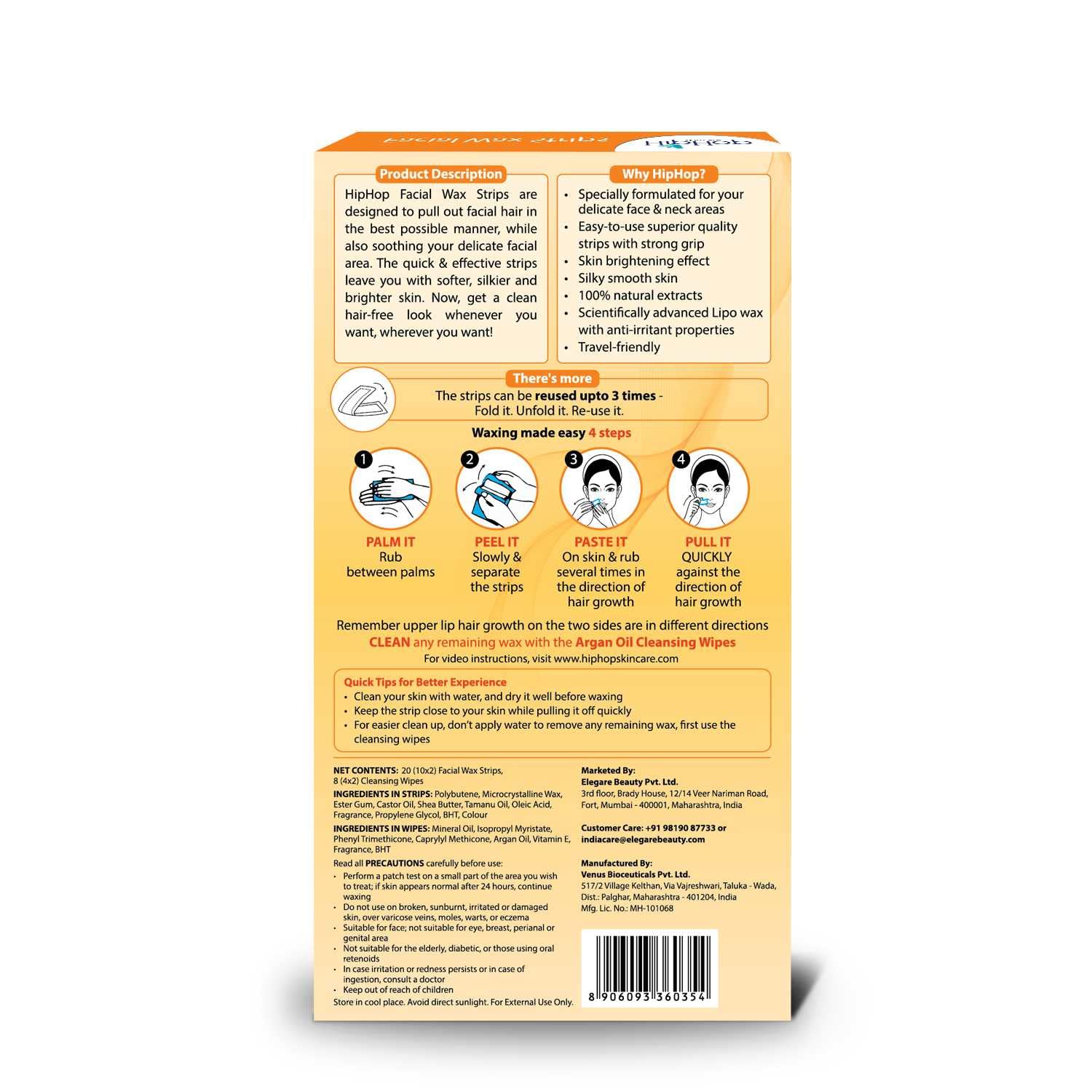 HipHop Skincare Facial Wax Strips with Cleansing Wipes for Instant Hair Removal (Pack of 20 Strips)| Upper Lip, Sideburns, Forehead, Chin with Shea Butter & Argan Oil for Soft, Silky & Brighter Skin, All Skin Types - Image 6 thumbnail