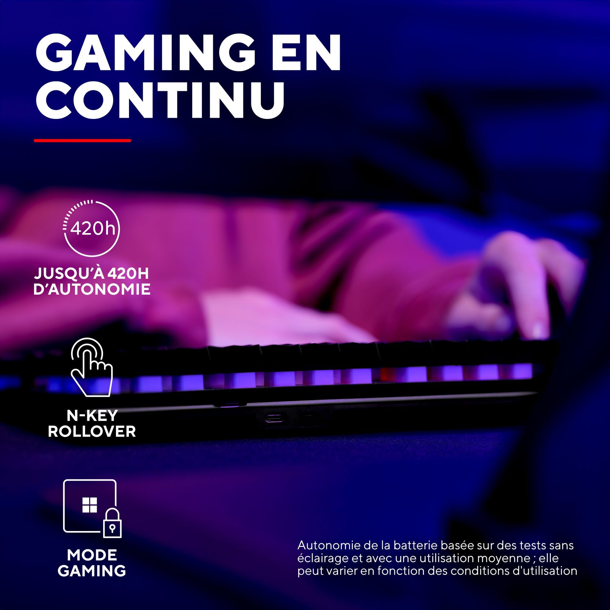 GXTrust Dothix Clavier sans Fil TKL 80%, Layout AZERTY Français, Noir | Éclairage RGB LED, Clavier Gamer Rechargeable 2.4GHz, Batterie 420 Heures pour Windows, Mac, PC, Ordinateur