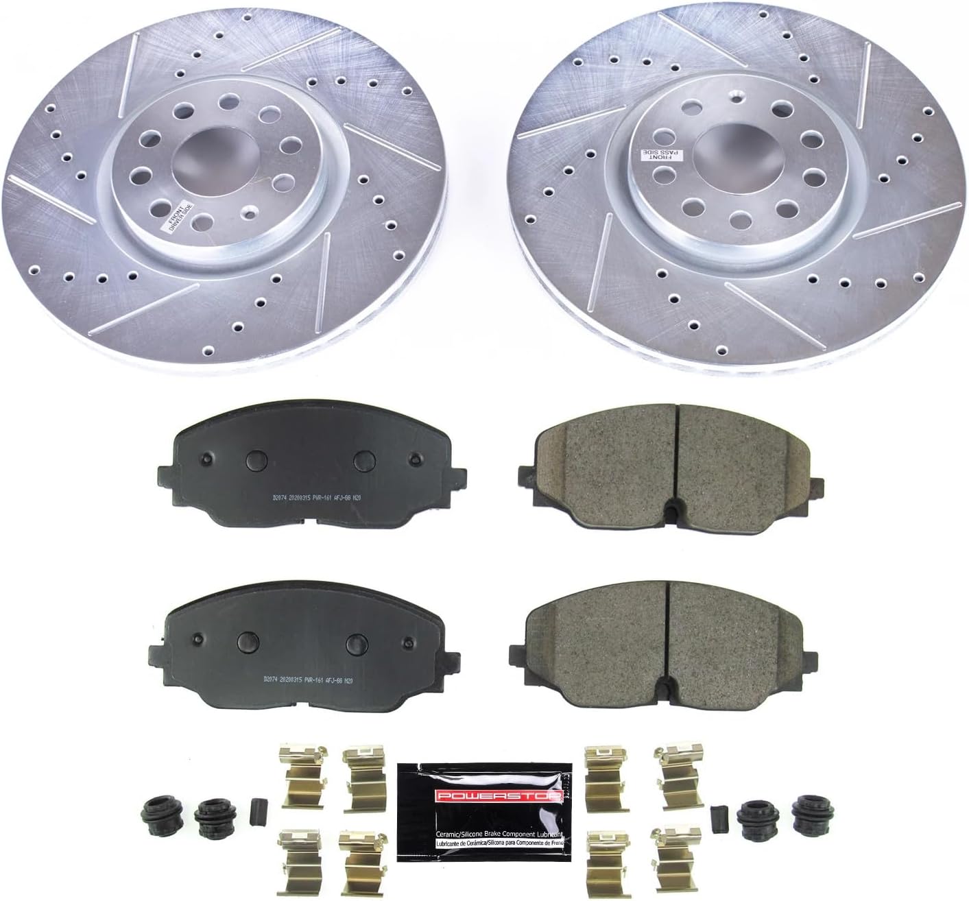 PowerStop Front Brake Kit For Volkswagen Atlas 2018-21 | Volkswagen Atlas Cross Sport 2020-21 - Drilled and Slotted Disc Rotors with Ceramic Brake Pads Replacement, K8117