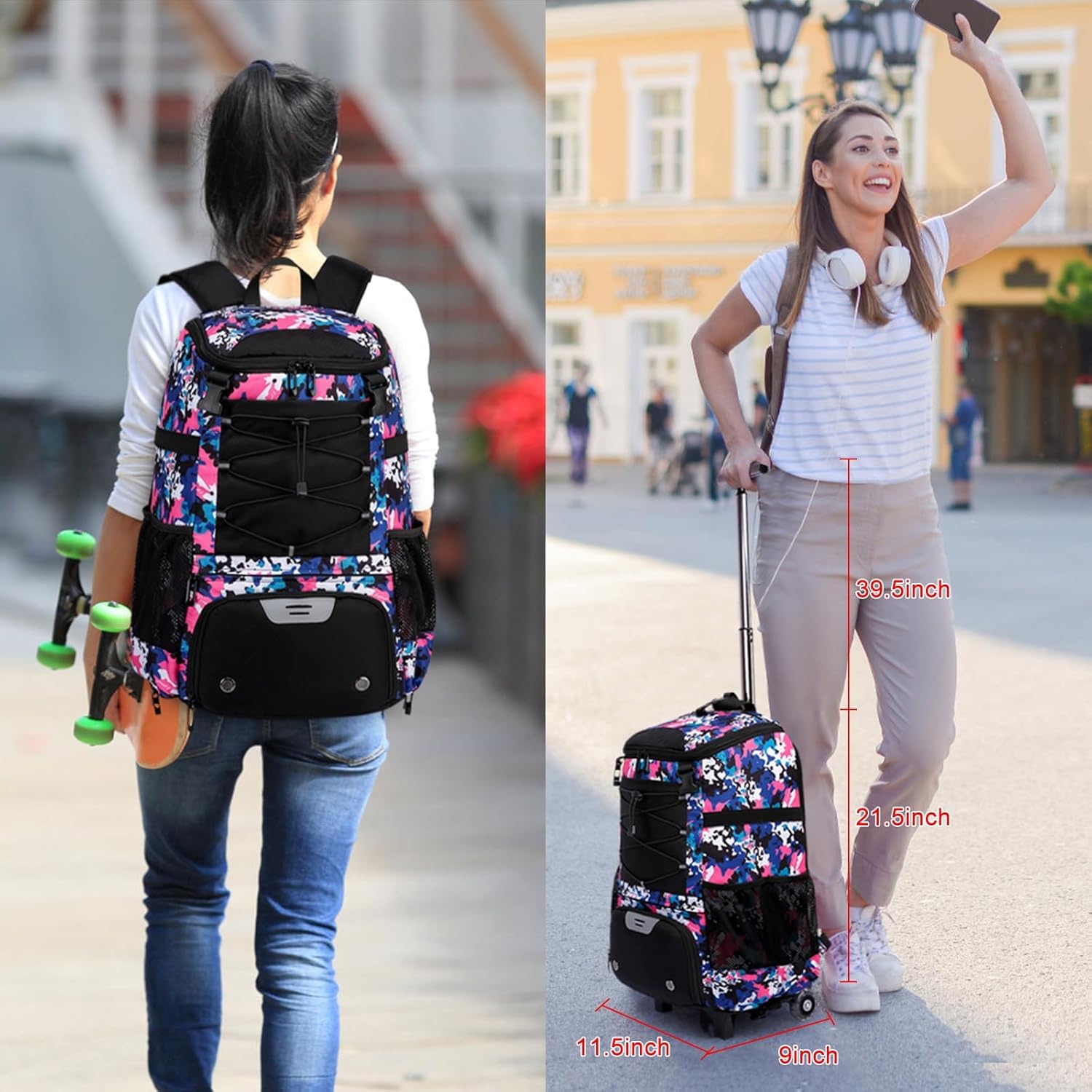 Softball Bag, Baseball Rolling Bat Bag - Wheeled for Youth Girls Adult, Lightweight Baseball Equipment Backpack with Shoe Compartment, Bat Backpack with Fence Hook for TBall Bat, Helmet