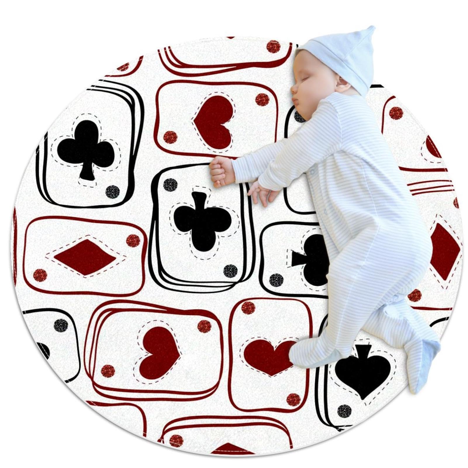 Tapis de bain rond 1m antidérapant imprimé cartes et camomille