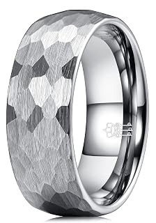 THREE KEYS JEWELRY Tungsten Wedding Band for Men Women Red Hammered