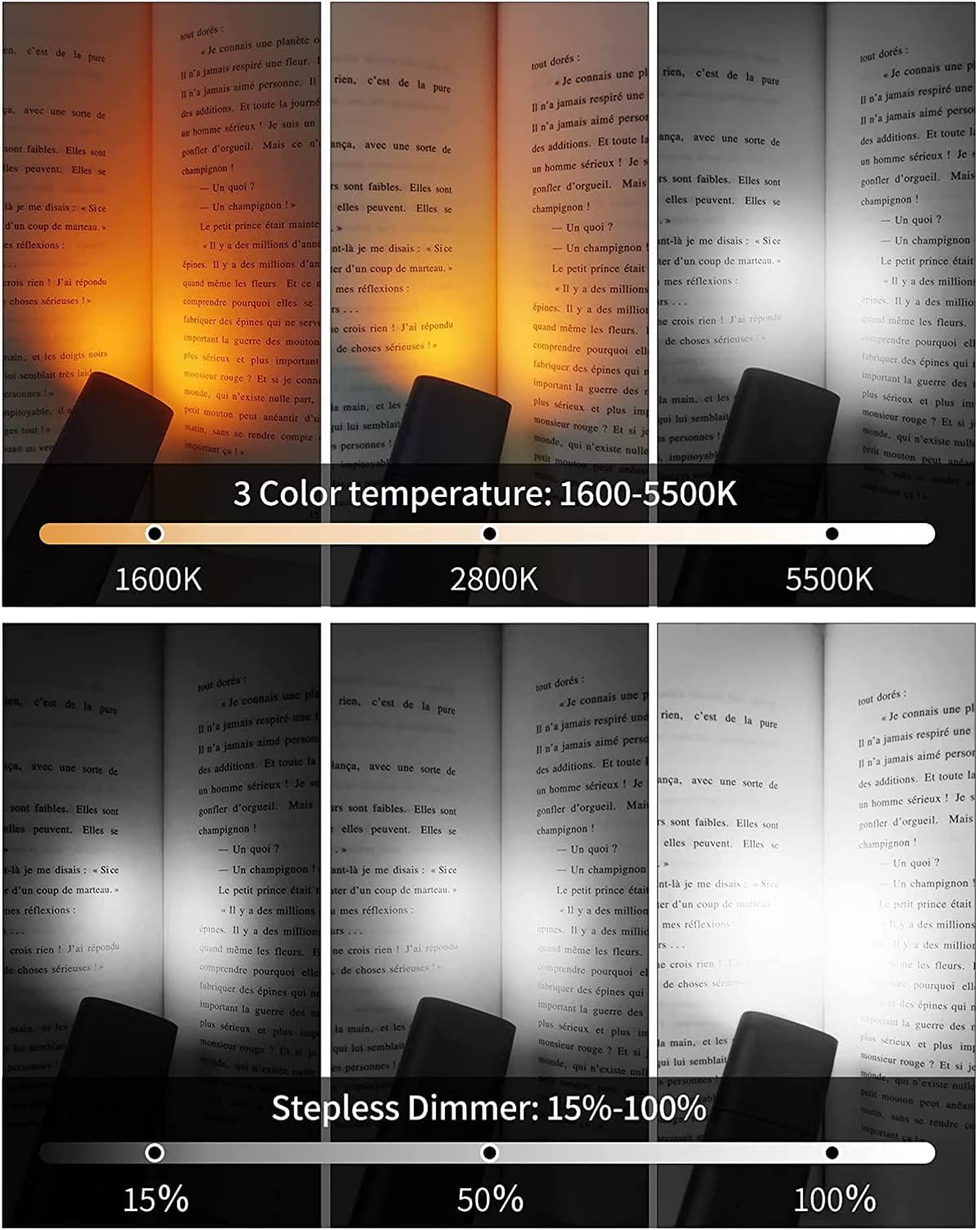Lampe de lecture de cou pour lire au lit la nuit, lampe de cou rechargeable longue durée jusqu'à 80 heures, 3 couleurs et 6 niveaux de luminosité