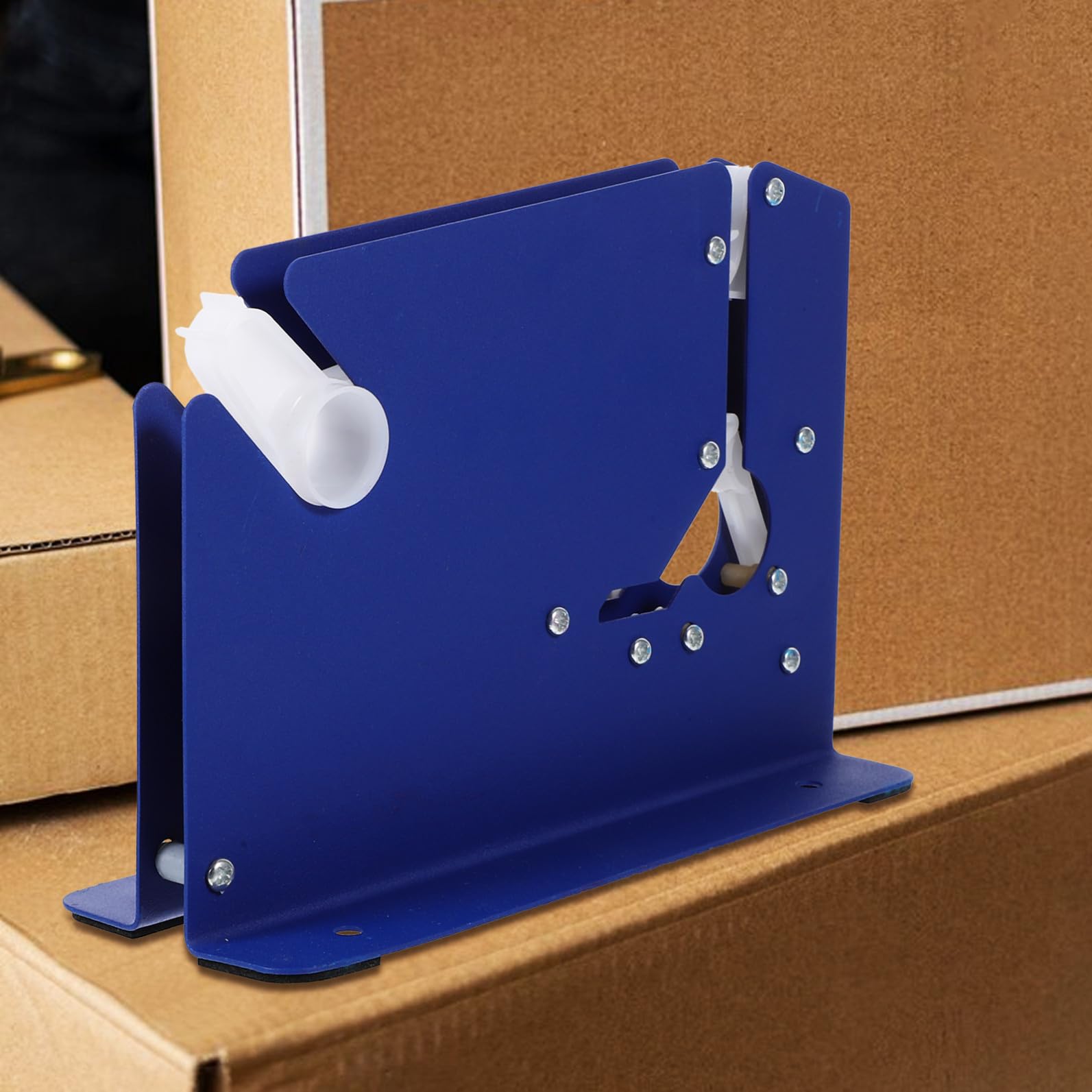 Dispenser Nastro Adesivo Imballaggio 12mm Metallo Plastico 6 Pezzi | Struttura Metallica Resistente, Lama in Acciaio Inox, Nucleo 75mm, per Centro Commerciale e Supermercato Colore Casuale
