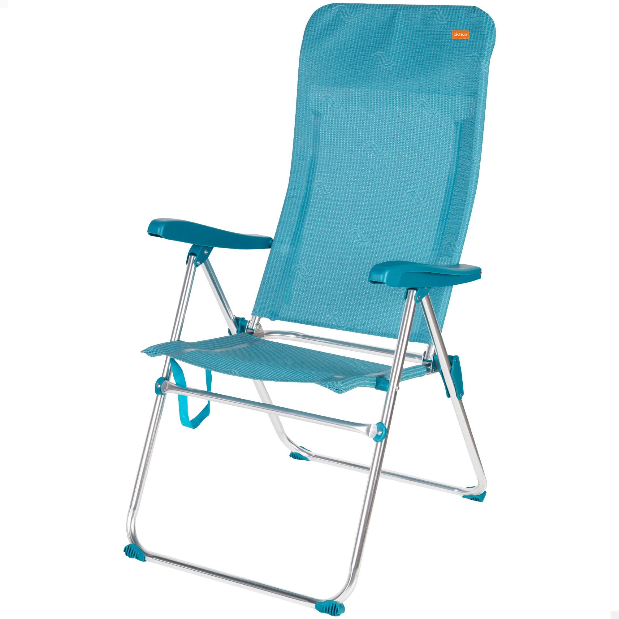 AKTIVE Silla de Playa Plegable, 5 Posiciones, Color Azul, Mide 47x67x110 cm, Soporta 110 kg, Topes antivuelco, Asas de Transporte, Sillas Respaldo reclinable (62468)