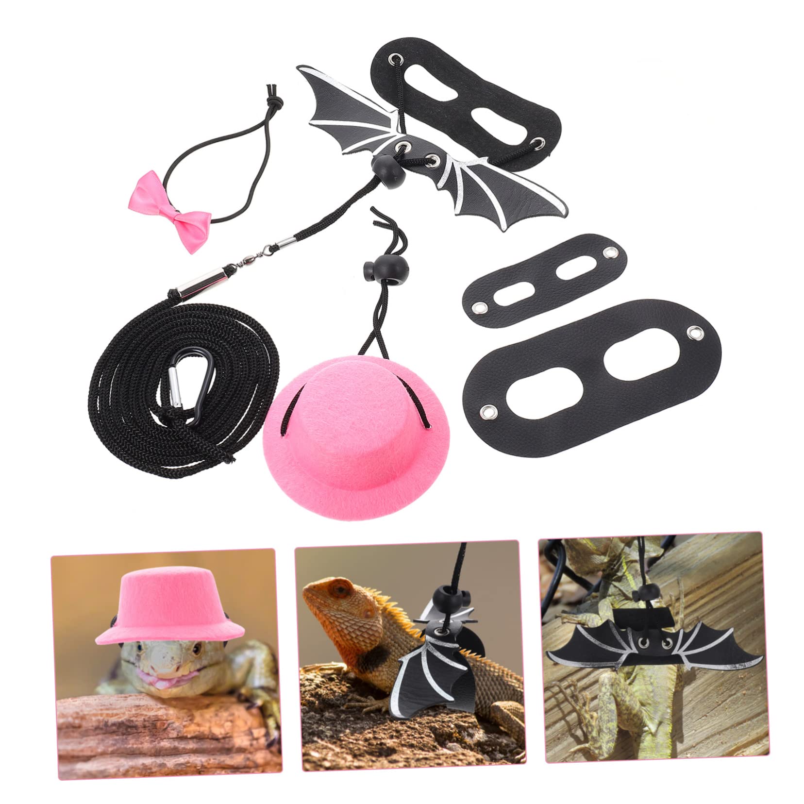 Mipcase 5juegos Correa Ajustable para Reptiles Sombrero y Pajarita Kit De Arnés para Lagartijas para Paseos Al Aire y Decoración Divertida